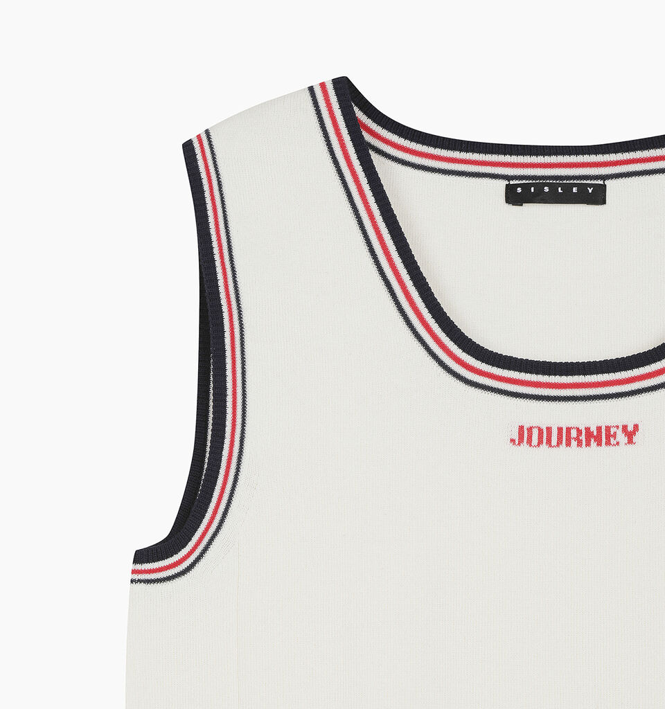 Cream knitted tank top with text - null - Branco Nata | Sisley K image number 5